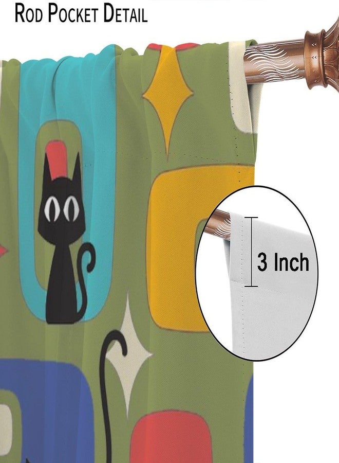 SENRUEGT Mid Century Cat Curtains for Kids Bedroom,Modern Abstract Geometric Pattern 1950s Vintage Funny Black Cartoon Animal Drapes 42x45 Inch - Image 4